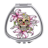 Udoosun Pill Box,Sugar Skull Pill Case for Purse Pocket Pill Organizer Decorative Boxes Silver Single Compartment Travel Medicine Tablet Holder Wallet