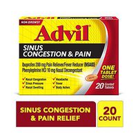 Advil Sinus Congestion And Pain Relief, 200mg Ibuprofen, Pain and Fever Reducer, (20 count), Nasal Decongestant, Fast Relief For Nasal Congestion And Swelling, Sinus Pressure, Headache, And Fever