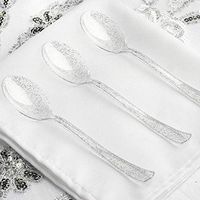 Efavormart 100 pcs Silver Glittered Disposable Plastic Spoon for Wedding Party Banquet Events Candy Buffets Dinnerware