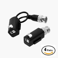 4 Pairs of eSecure HD-EV01P-03 HD Passive Video Balun Network Transceiver, HDTVI HDCVI AHD CVBS 3MP 4MP 5MP 4K Camera DVR CCTV System, BNC to UTP CAT 5/5e/6/6e RJ45 push terminal