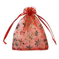 SUNGULF 100pcs Snowflake Organza Pouch Bag Drawstring Strong Christmas Gift Candy Jewelry Party Wedding Favor Bags (Red Gold Snowflake, 4x5 Inch)
