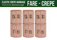 FARE - Reusable Cotton Crepe Bandage 15cm X 4m Roll Sports Wrist Wrap Straps, Elastic Compression with Bandage Clips (15m X 4m Set 3)