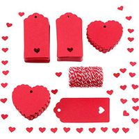 Sumind 200 Pieces Red Paper Tags Hanging Gift Tags Name Labels with 25 m Twines for Valentine's Day Wedding Party (Style 1)