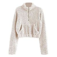 CHIDY Fleece Pullover for Women Solid Half Zip Long Sleeve High Neck Sweatshirt Pullover with Pocket Winter(S,Beige)