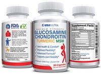 Glucosamine Chondroitin Turmeric MSM Boswellia 2100 mg Triple Strength Joint Pain Relief for Knees Back Hip Hands. Helps Inflammation, Supports Flexibility. 90 Capsules Non-GMO Gluten Free