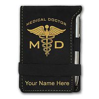 Mini Notepad, MD Medical Doctor, Personalized Engraving Included (Black)