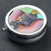 DISNEY COLLECTION Pill Box 3 Compartment Dumbo Round Metal Silver Button Medicine Organizer Box Convenient Jewelry Box Vitamin Fish Oil Supplement Gift