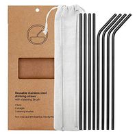 YIHONG Set of 8 Stainless Steel Metal Straws Ultra Long 10.5 Inch Reusable Straws for Tumblers Rumblers Cold Beverage Black (4 Straight|4 Bent|2 Brushes)