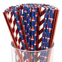 Just Artifacts Premium Biodegradable 100pcs Christmas Decorative Paper Straws (Color: Santa Hats)