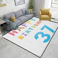 37th Birthday Music Area Rug Kilim, Simple Anniversary Celebration Soft Tone Wishes Watercolor Image Design Print, Durable Rugs - Living, Dinning, Office, Rooms & Bedrrom, Hallway Carpet(8'x 10')