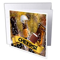 3dRose Cheers Football Sports Theme with Football, Helmet and a Bucket of Beer - Greeting Cards, 6 x 6 inches, set of 12 (gc_101858_2)