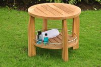 TeakStation Grade-A Teak Wood Round Shower Spa Bench Stool Outdoor Patio Garden