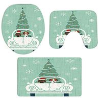 Flannel Christmas Pgojuni Fancy Scenery Bathroom Non-Slip Pedestal Rug + Lid Toilet Cover + Bath Mat Set 3PCS (F)