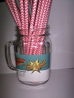 Hot Pink Chevron Striped, Vintage Paper Drinking Straws -100 COUNT - Twilight Parties