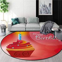 60Th Birthday Computer Chair Floor Mat,Abstract Sun Beams Backdrop Party Theme Cupcake With Frosting Image Printed Round Carpet For Children Bedroom Play Tent Round-59 Inch,Ruby Red And Orange