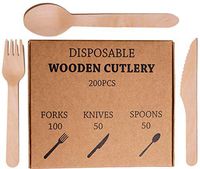 Airee Fairee Compostable Cutlery Set Wooden Eco Friendly Disposable Camping 200 Piece 100 Forks 50 Knives 50 Spoons Biodegradable Party (200 Pack)