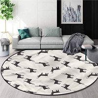 RUGSMAT Deer Modern Machine Round Bath Mat,Joyful Childish Deer Doodle Non-Skid Bath Mat Living Room/Bedroom Carpet Round-71