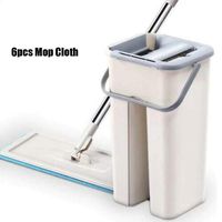 Tiakino Mop Bucket System, Handsfree Squeeze 2 in 1 Wash Dry with Reusable Flat Mop Pads for Home Cleaning