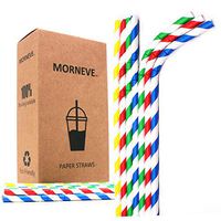 Bendable Paper Straws Biodegradable Disposable Drinking Straw Compostable Flexible in Bulk Wrapped Party Supplies Juices Bpa Free Rainbow Striped Colorful Bend Straws 0.24 in 7.75'' 160 Pack