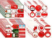 144Pcs Christmas Self Adhesive Gift Wrap Tags Stickers Xmas Tree Snowmen Christmas Presents/New Year’s Gift Labels Decals