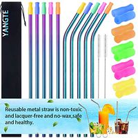 Reusable Metal Straws Coloured Stainless Steel Straws 8.5" Drinking Straws Fit for 20oz Tumbler with 10 Silicone Tips,2 Straw Brush,(5 Straight + 5 Bent)