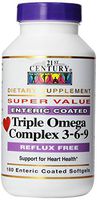 21st Century Dietary Supplement Triple Omega Complex 3-6-9 Enteric Coated Softgels, 180 Count Bottle (Pack of 2)