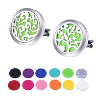 HOUSWEETY 2PCS Car Aromatherapy Essential Oils Diffuser Air Freshener 30mm Stainless Steel Locket Vent Clip+12pcs Refill Pads