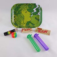 Green Goddess Metal Smoking Rolling Tray Small Bundle Kit Papers Tubes Filters Lighter