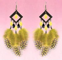 1 pair yellow Feather earrings cute bead bronze rhombus ornament noble new arrive Best Accessory Women Fashion Stylish Design Cheap Bright Pendant Prom Pretty