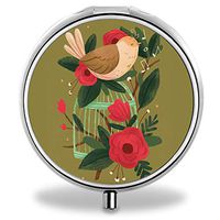 IMLONE Pill Organizer, Customized Bird with Cage Pill Boxes with 3 Components and Mirror for Travelling and Daily Needs