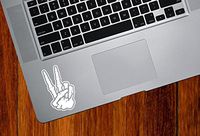 Yadda-Yadda Design Co. Skeleton Hand Peace Sign - Trackpad | Tablet | Computer - Vinyl Decal Sticker YYDC (2" w x 3.25" h) (White) (Color Choices)