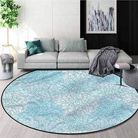 RUGSMAT Dahlia Flower Machine Washable Round Bath Mat,Blue Spring Petals Learning Carpet Non Skid Nursery Kids Area Rug for Playroom Diameter-39
