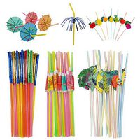 Kbraveo 150Pcs 3Kinds Fruit Straws Umbrella Straws Glitter Fringed Metallic Straws for Luau Hawaiian Tropical Beach, Kitchen Supplies, Bars, Restaurants, Celebratory Event Party