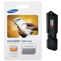 Samsung 128GB MicroSD XC Evo Class 10 UHS-1 TF MicroSDHC TransFlash High Speed Memory Card MB-MP128DA with Adapter and ultra high speed 3.0 USB MemoryMarket 2-Slot MicroSD & SD Memory Card Reader