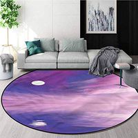 RUGSMAT Space Modern Machine Washable Round Bath Mat,Stars and Full Moon Spectacle Baby Room Decor Round Carpets Round-71