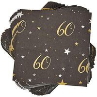 Sparkle and Bash 60th Birthday Anniversary Napkins (100 Count) 6.5 Inches, Black, Gold