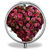 Rose Pill Case, Round Stainless Drug Organizer Container Medicine Cover for Pocket Daily&Weekly