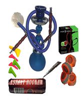 Hookah,2 Hose,Water Shisha Bong Glass Smoking,Free charcoal &Mouth tips, Foil and 1 Double Apple Flavor (Blue & Double Apple)