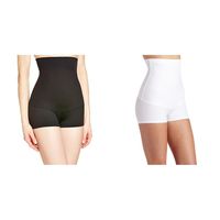 Maidenform Flexees Women's 2 Pack Shapewear Minimizing Hi-Waist Boyshort, Black/White, Small