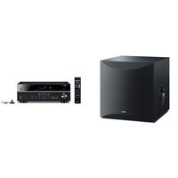 Yamaha RX-V385 5.1-Channel 4K Ultra HD AV Receiver with Bluetooth & 10" 100W Powered Subwoofer - Black (NS-SW100BL)