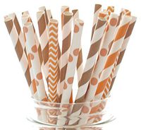 Food with Fashion Thanksgiving Straws, Orange & Brown Celebration Straws, Paper Drinking Straws (25 Pack) - Autumn Fall Harvest Thanksgiving Dinner Straws