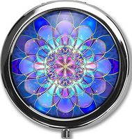 Blue Pattern Custom Round Black Pill Case Pocket 2.1 inches Medicine Tablet Holder Organizer Case for Purse/Three-Compartment Pill Box/Black Pill Case