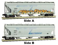 Micro-Trains MTL N-Scale 3-Bay Covered Hopper Solvay Minerals/SMNX Graffiti #955