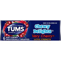 TUMS Antacid, Chewy Delights Very Cherry Ultra Strength Soft Chews for Heartburn Relief, 6 Antacid Chews
