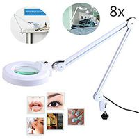 Magnifying Lamp LED Light 5X/8X Magnifier Clamp LED Lamp Rolling Table Stand Beauty Manicure Tattoo Skincare Equipment Black White (White, 8X-Desk Magnifier)