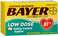 Aspirin Regimen Bayer 81mg Enteric Coated Tablets, #1 Doctor Recommended Aspirin Brand, Pain Reliever,32 Count