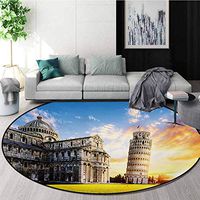 RUGSMAT Italy Anti-Skid Area Rug,Place of Miracoli Complex with The Leaning Tower of Pisa in Front Tourist Attraction Green Soft Area Rugs,Diameter-55 Inch Multicolor