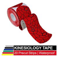 TheraBand Kinesiology Tape, Waterproof Physio Tape for Pain Relief, Muscle & Joint Support, Standard Roll with XactStretch Application Indicators, 2" X 10" Strips, 20 Precut Strips, Hot Red/Black