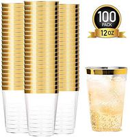 100 Gold Rimmed Clear Elegant Plastic Cups 12 Oz Fancy & Disposable for Wedding & Parties
