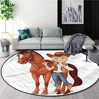 RUGSMAT Horse Super Soft Circle Rugs for Girls,Cowboy Holds Reins Western Design Non-Slip Fabric Round Rugs for Living Room Diameter-39